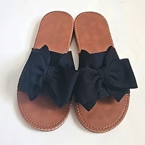 New Black Slip-on Sandals with Bow, Women's size 41